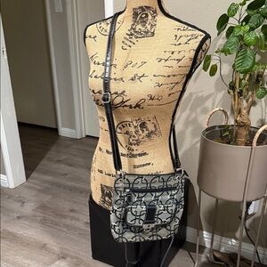 Monogram Print Crossbody Bag in Black and Gray